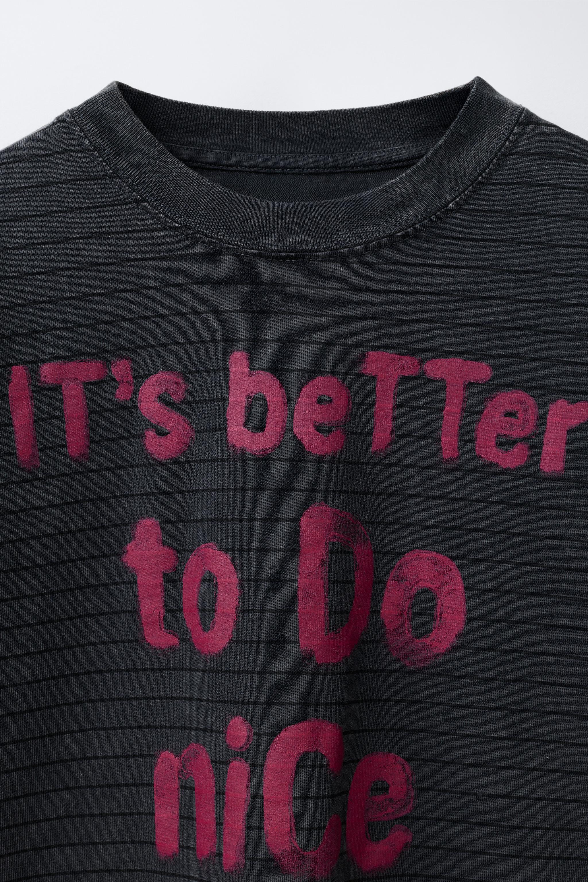 WASHED EFFECT STRIPED T-SHIRT WITH TEXT